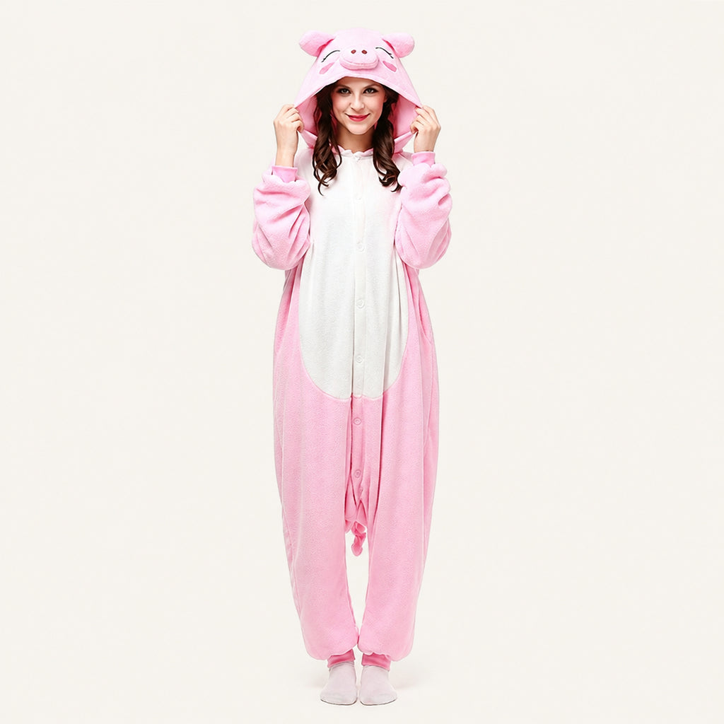 Pink Pig Kigurumi Onesie - front view