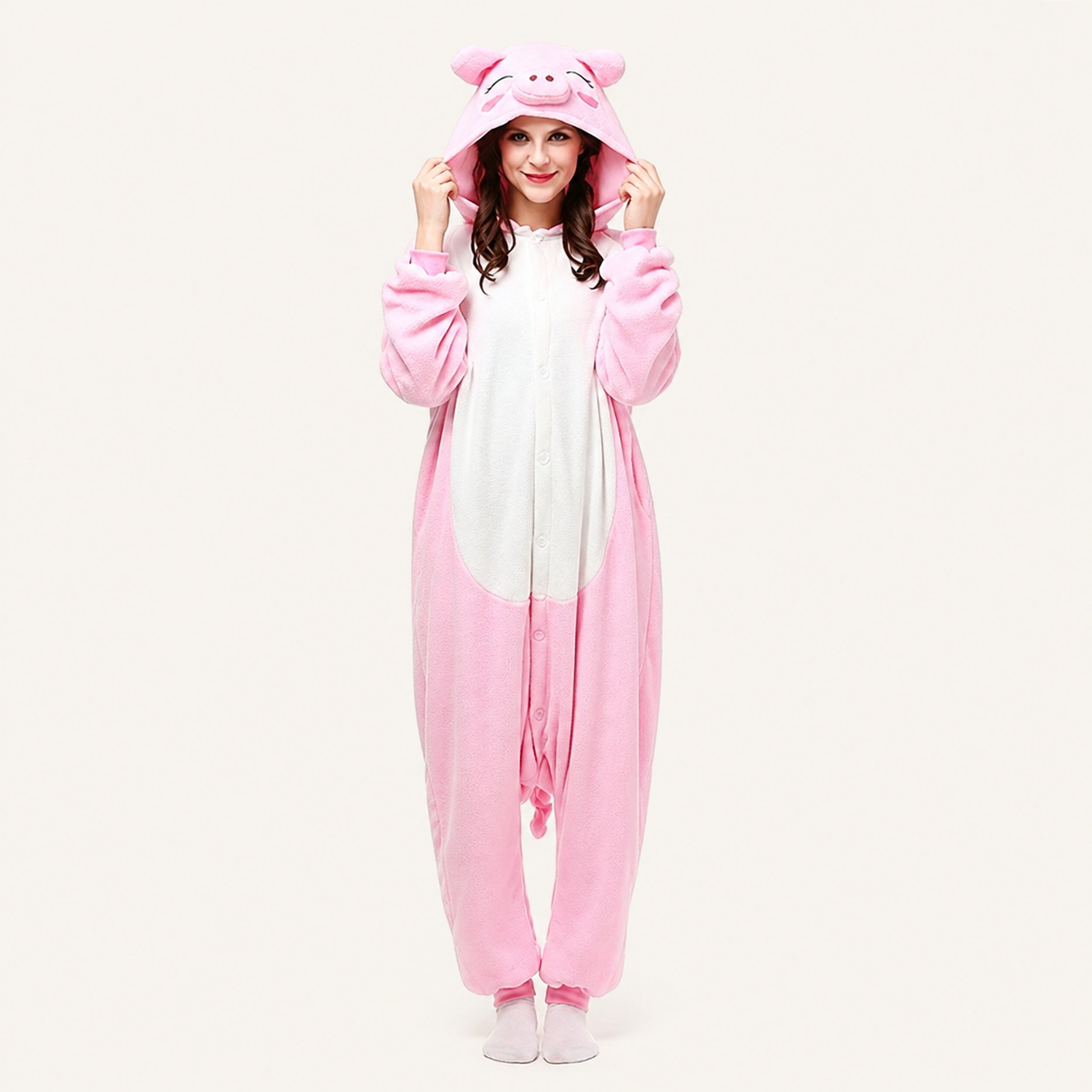 Pink Pig Kigurumi Onesie - front view