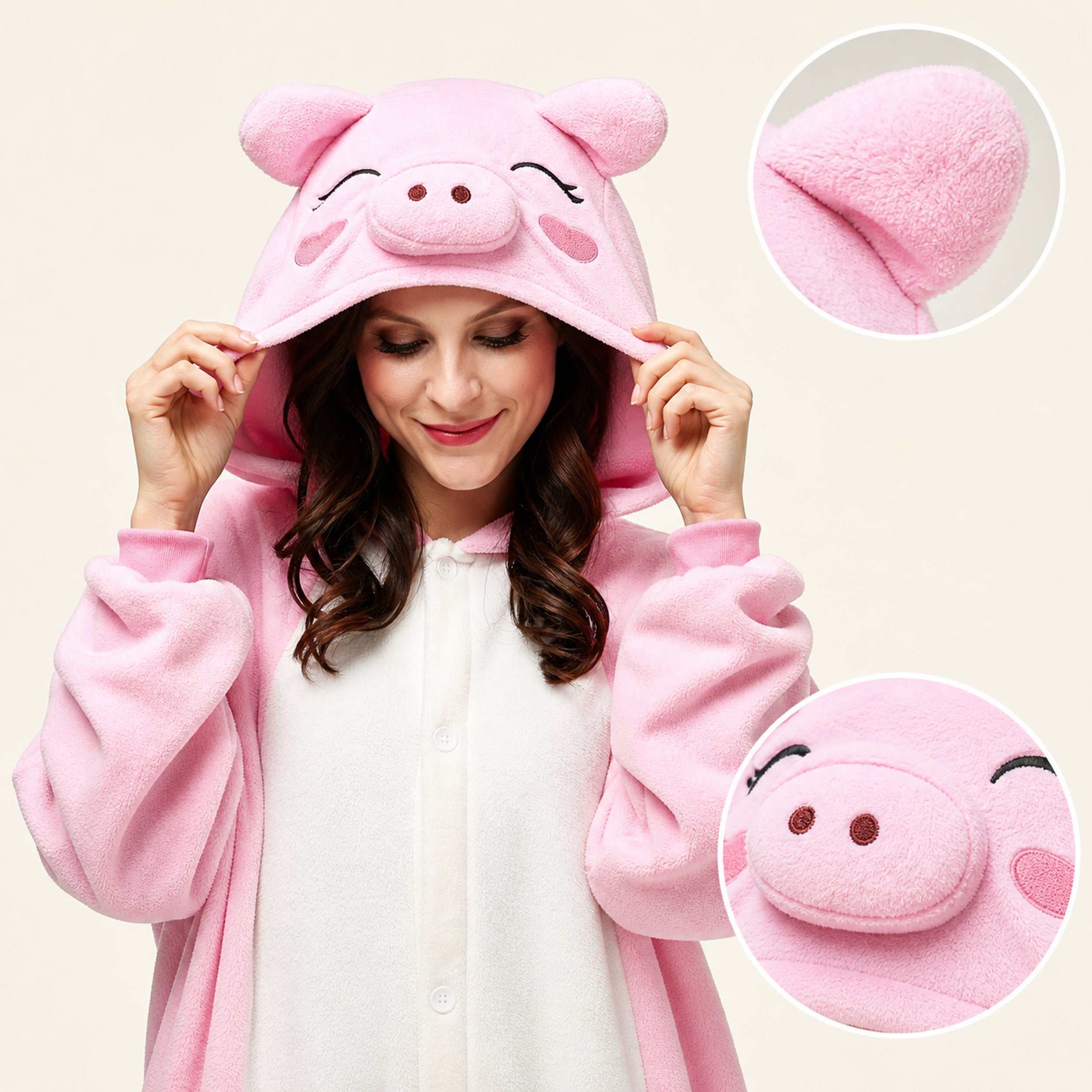 Pink Pig Kigurumi Onesie - character detail