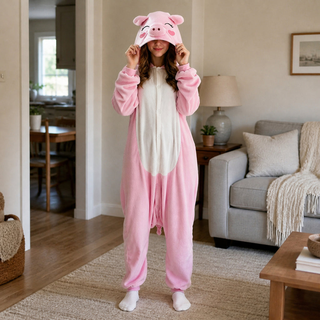 Pink Pig Kigurumi Onesie - lifestyle