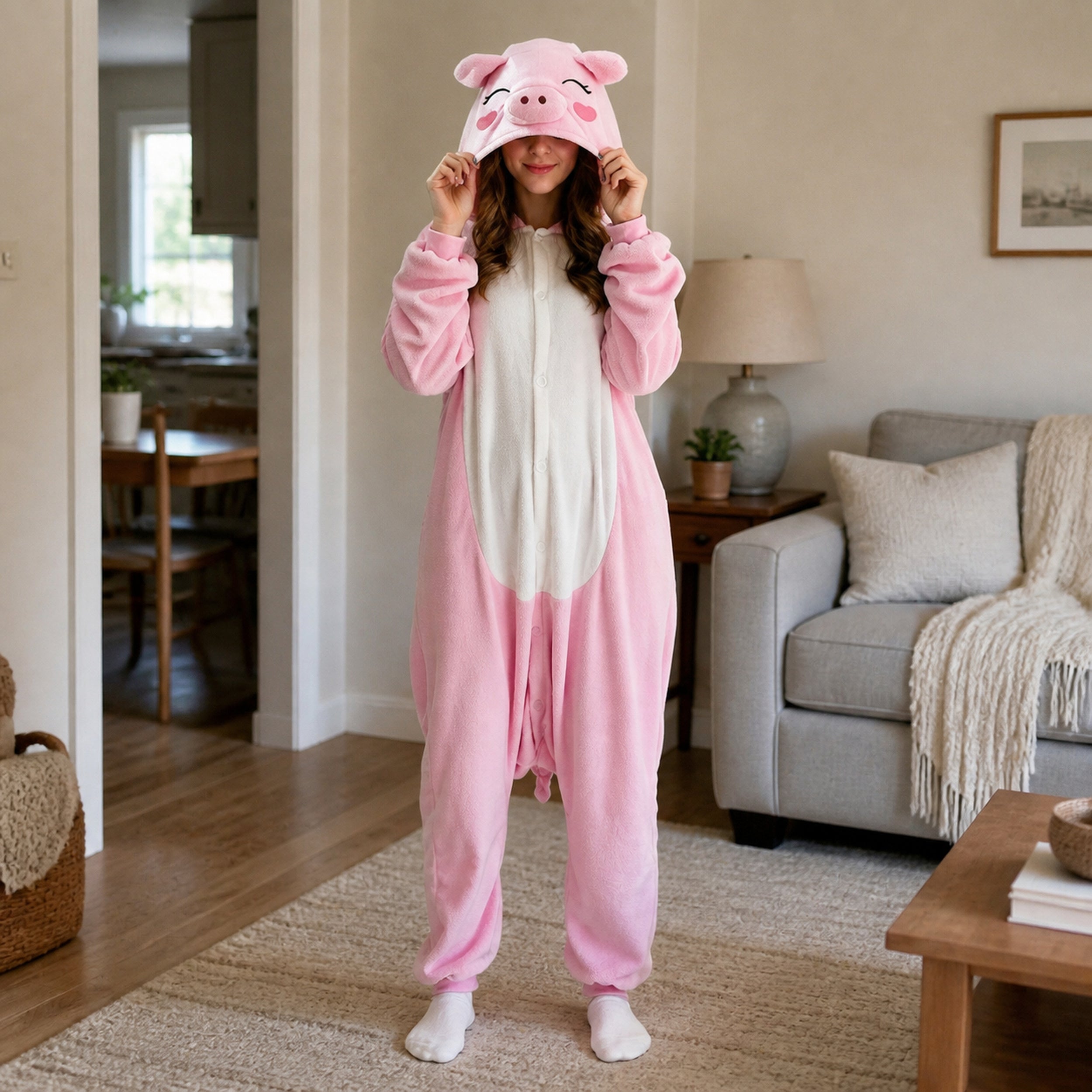Pink Pig Kigurumi Onesie - lifestyle