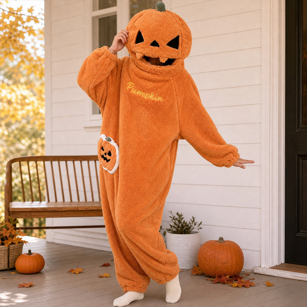 Plush pumpkin kigurumi feature details