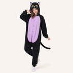 Leoxa black and purple cat kigurumi onesie — 02 dynamic look us model