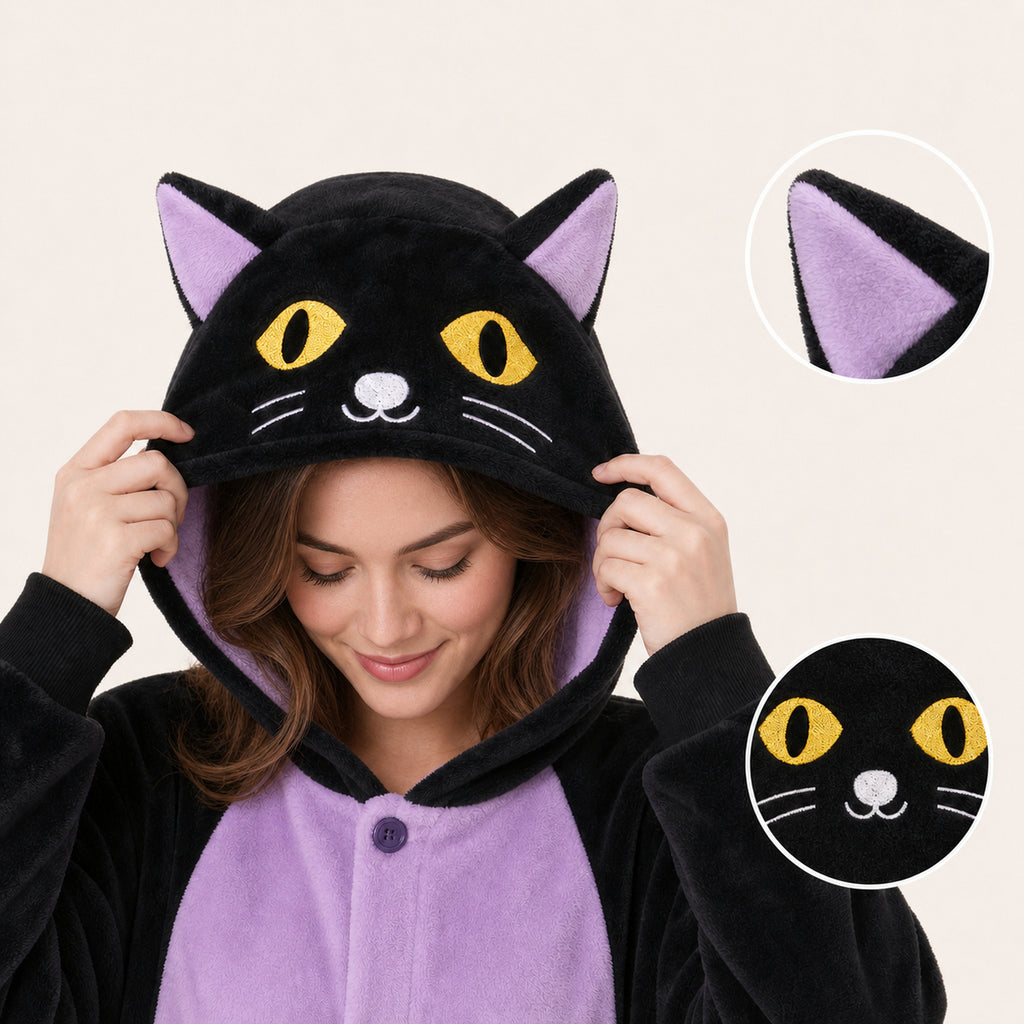 Leoxa black and purple cat kigurumi onesie — 05 character detail us model