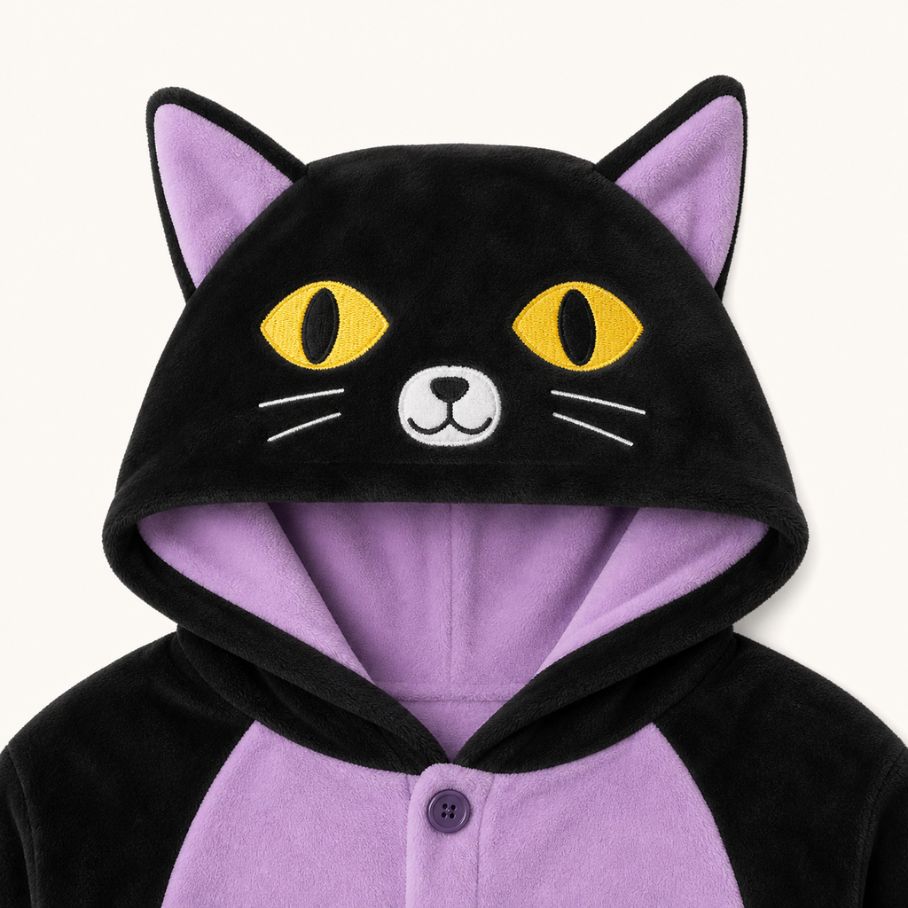 Leoxa black and purple cat kigurumi onesie — 05 character detail