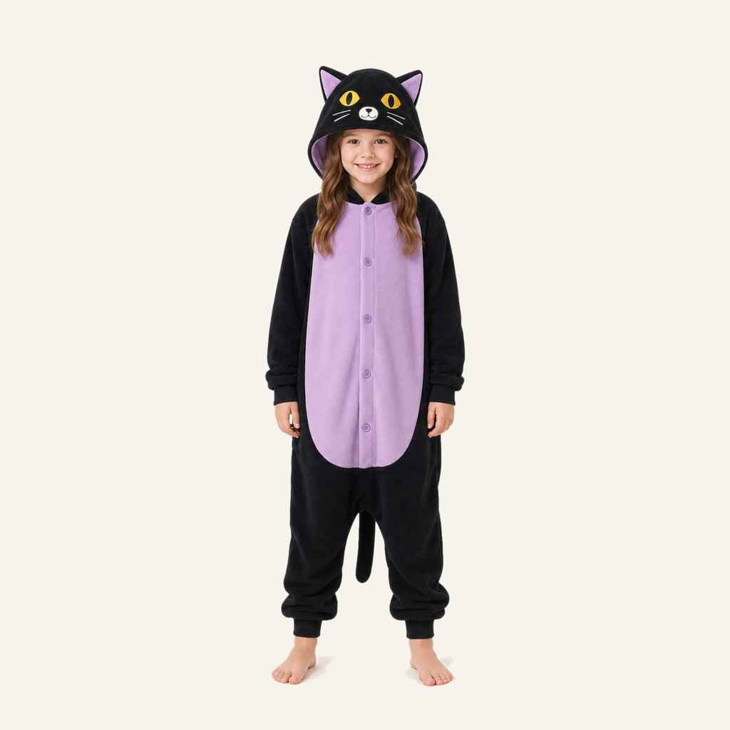 Leoxa black and purple cat kigurumi onesie — 10 size S