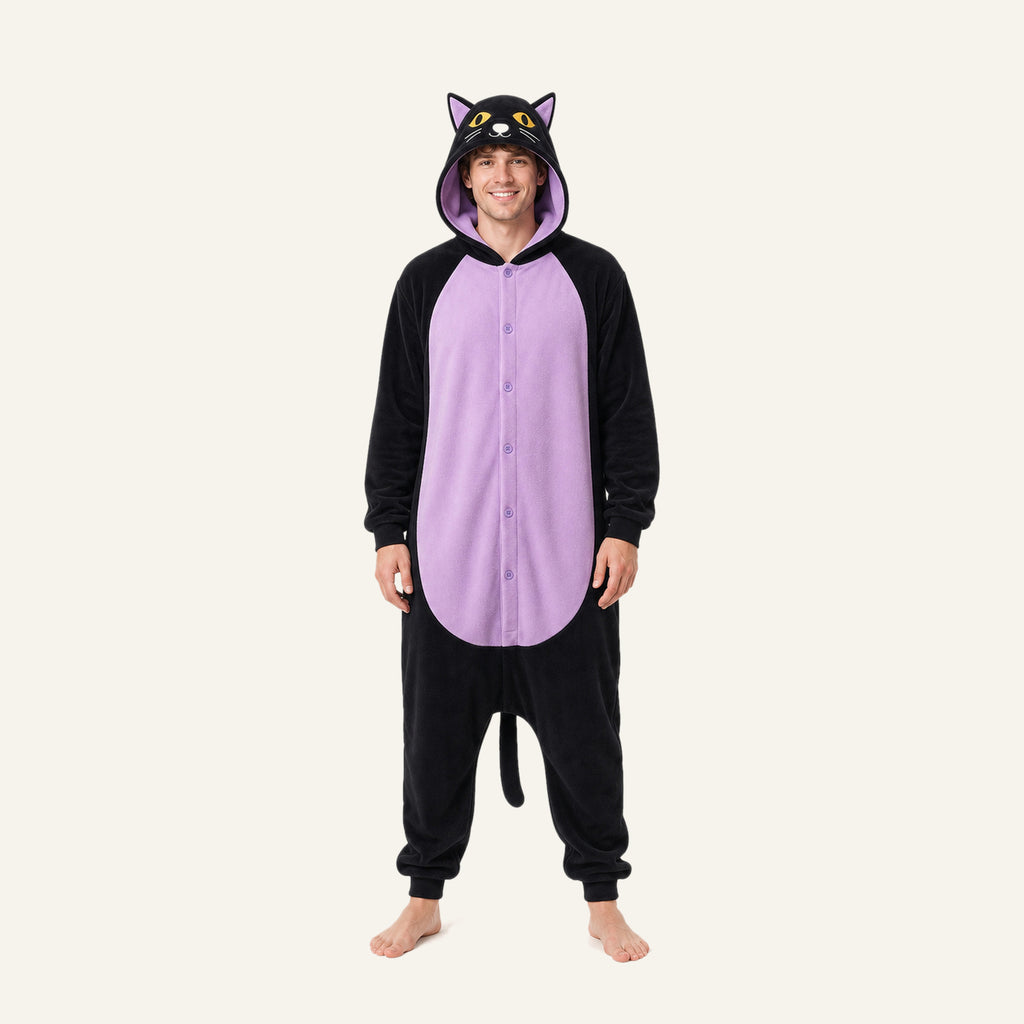 Leoxa black and purple cat kigurumi onesie — 13 size XL