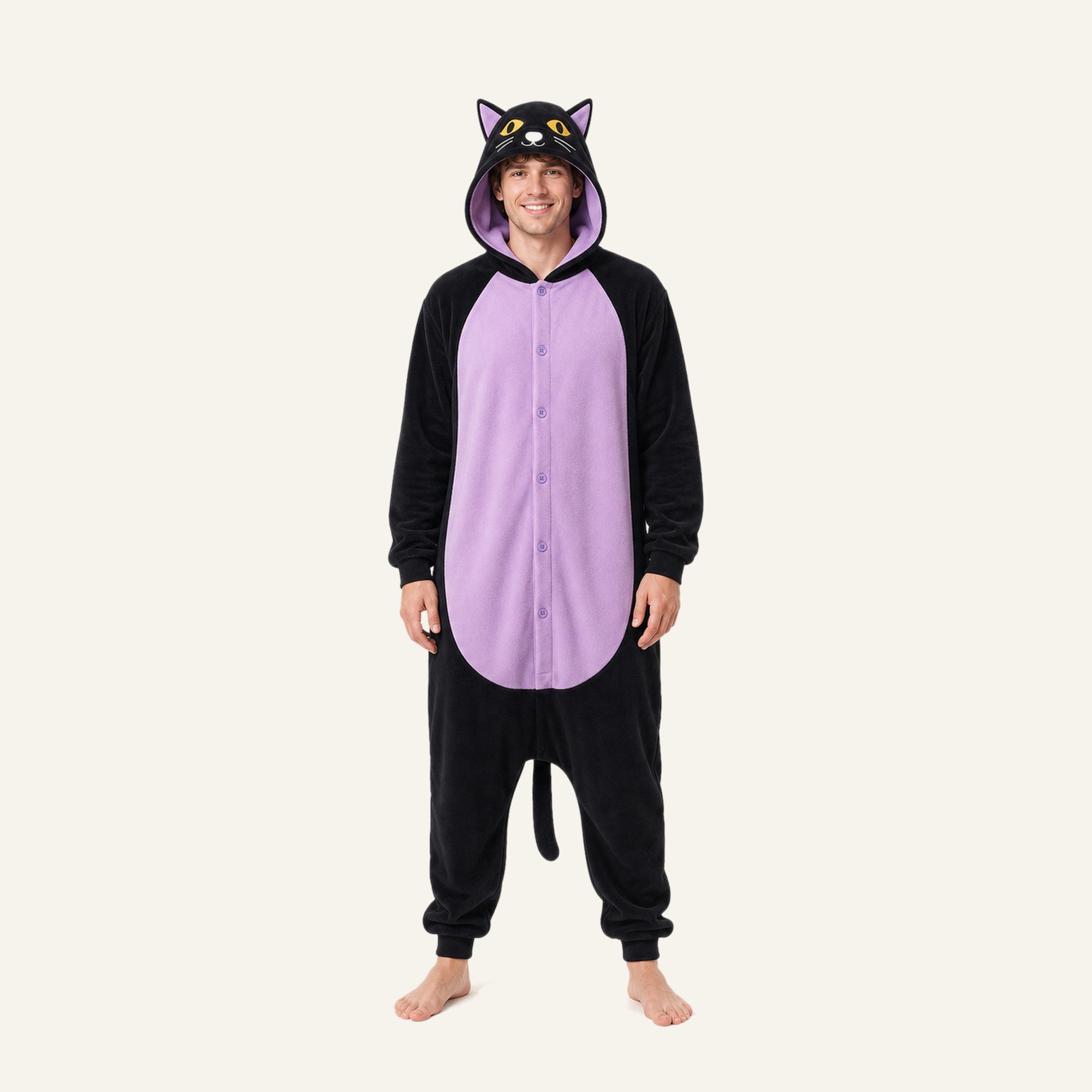 Leoxa black and purple cat kigurumi onesie — 13 size XL