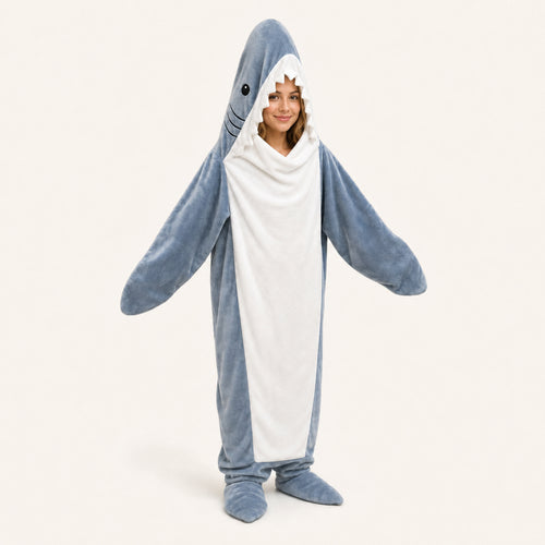 Leoxa shark kigurumi onesie — 01 hero face visible