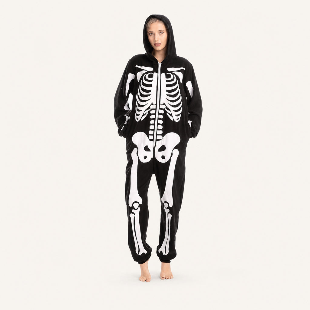 Leoxa black skeleton hooded onesie – 01 hero