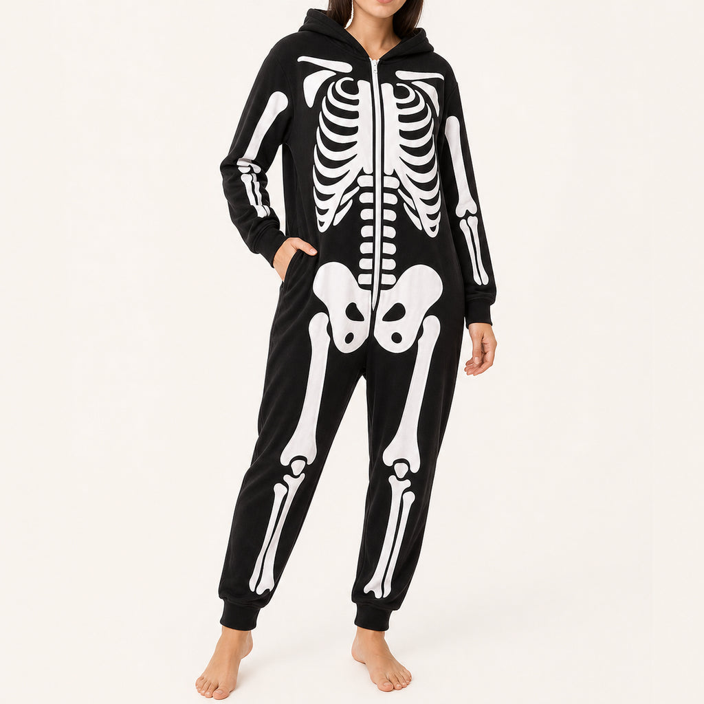 Leoxa black skeleton hooded onesie – 07 feature details