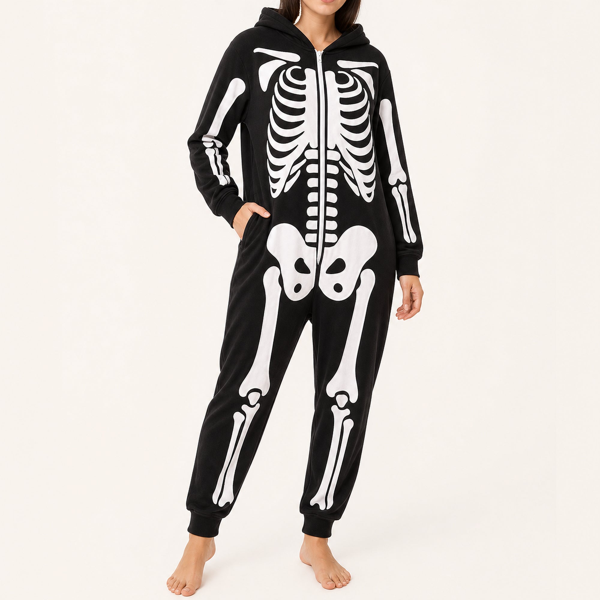 Leoxa black skeleton hooded onesie – 07 feature details