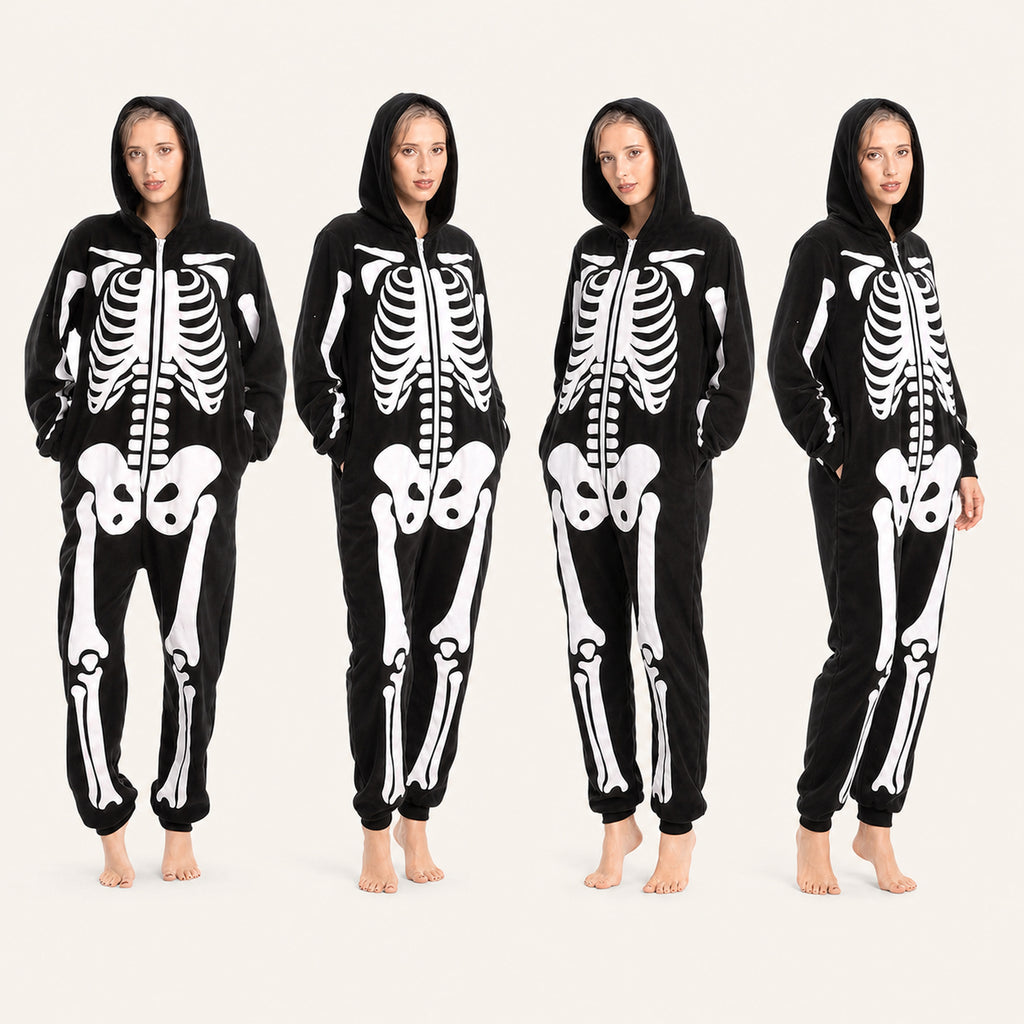 Leoxa black skeleton hooded onesie – 10 color lineup
