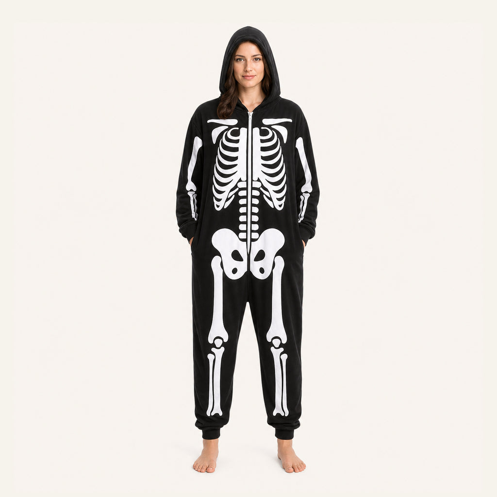Leoxa black skeleton hooded onesie – 12 size L