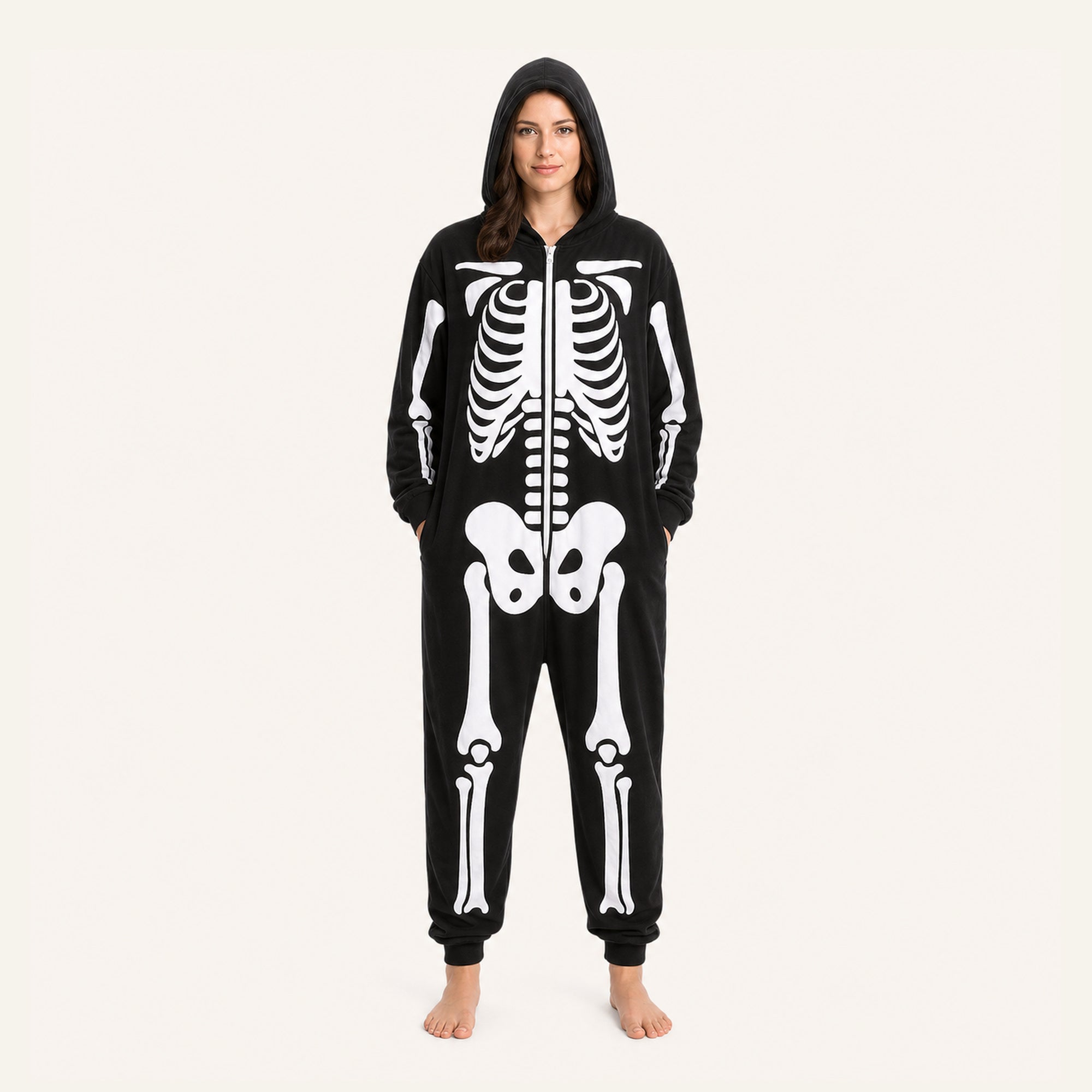 Leoxa black skeleton hooded onesie – 12 size L