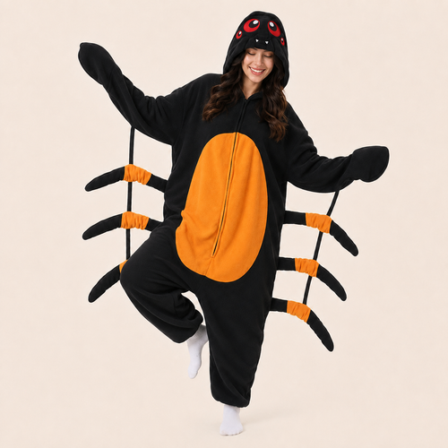 Leoxa black and orange spider kigurumi onesie — 02 dynamic look