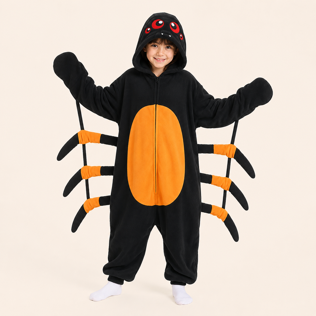 Leoxa black and orange spider kigurumi onesie — sku1