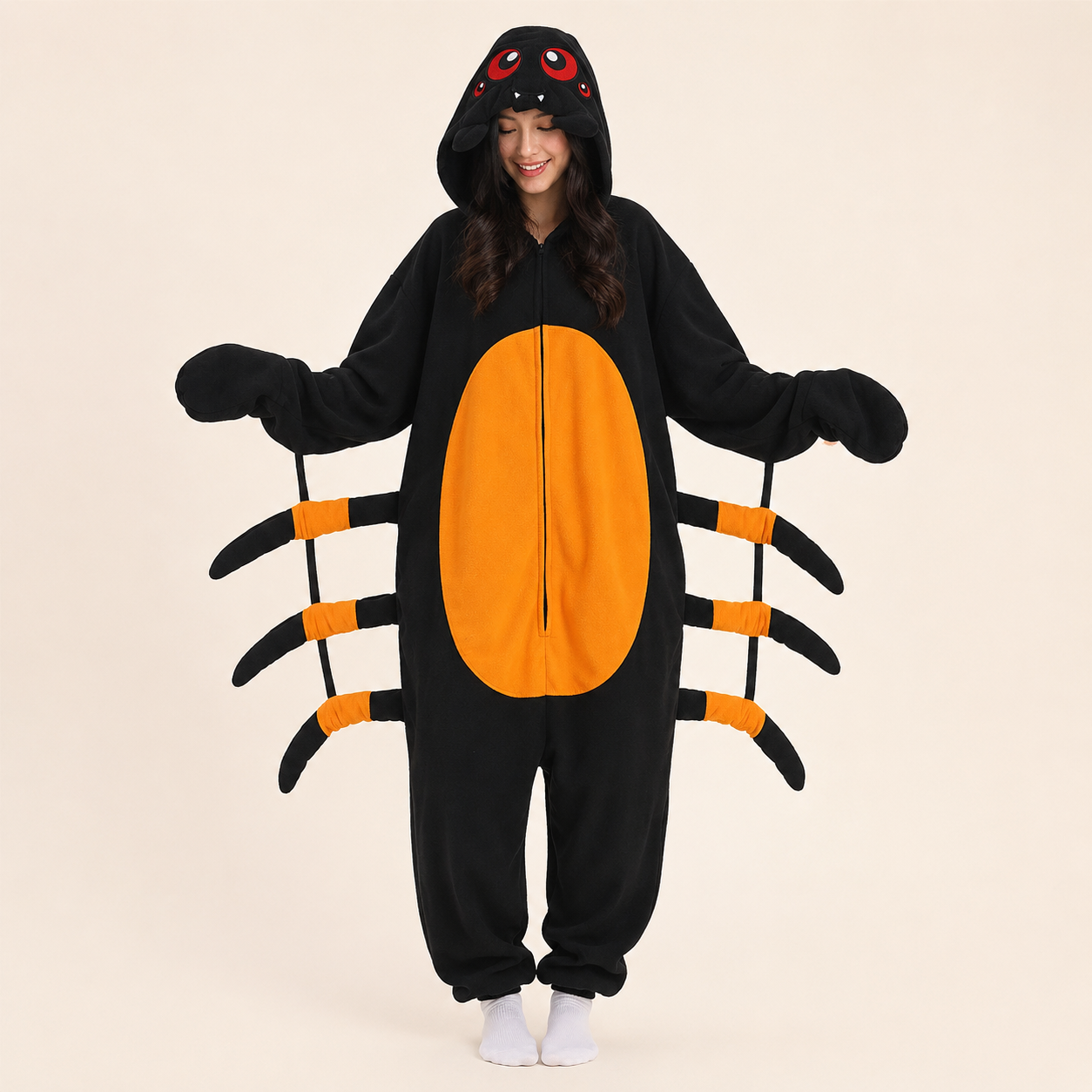 Leoxa black and orange spider kigurumi onesie — sku2