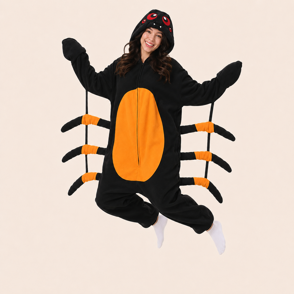 Leoxa black and orange spider kigurumi onesie — sku4