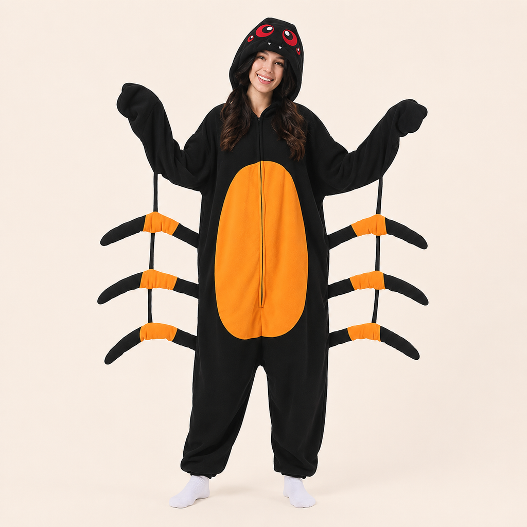 Leoxa black and orange spider kigurumi onesie — sku5
