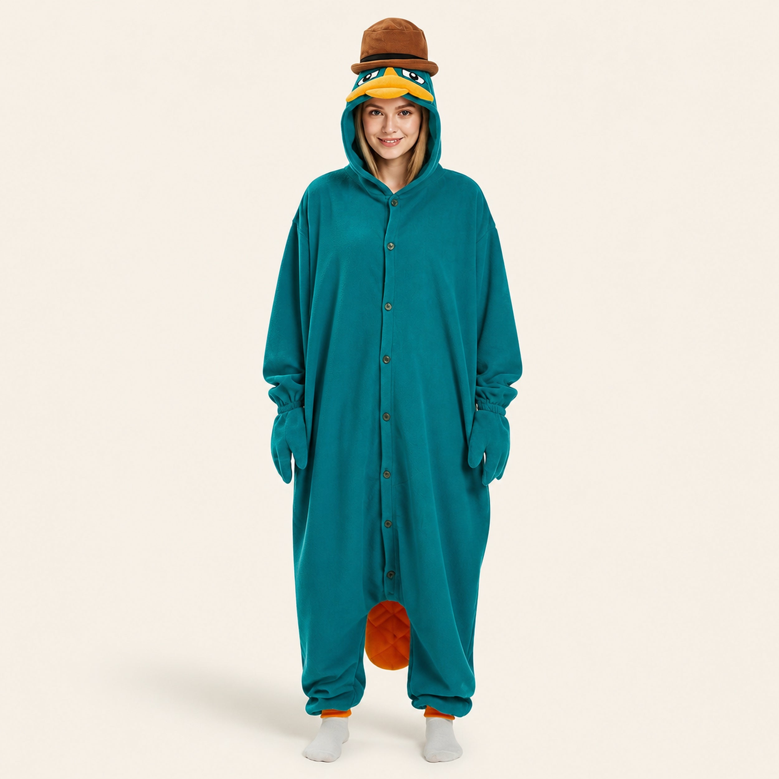 Teal Platypus Kigurumi Onesie - front view