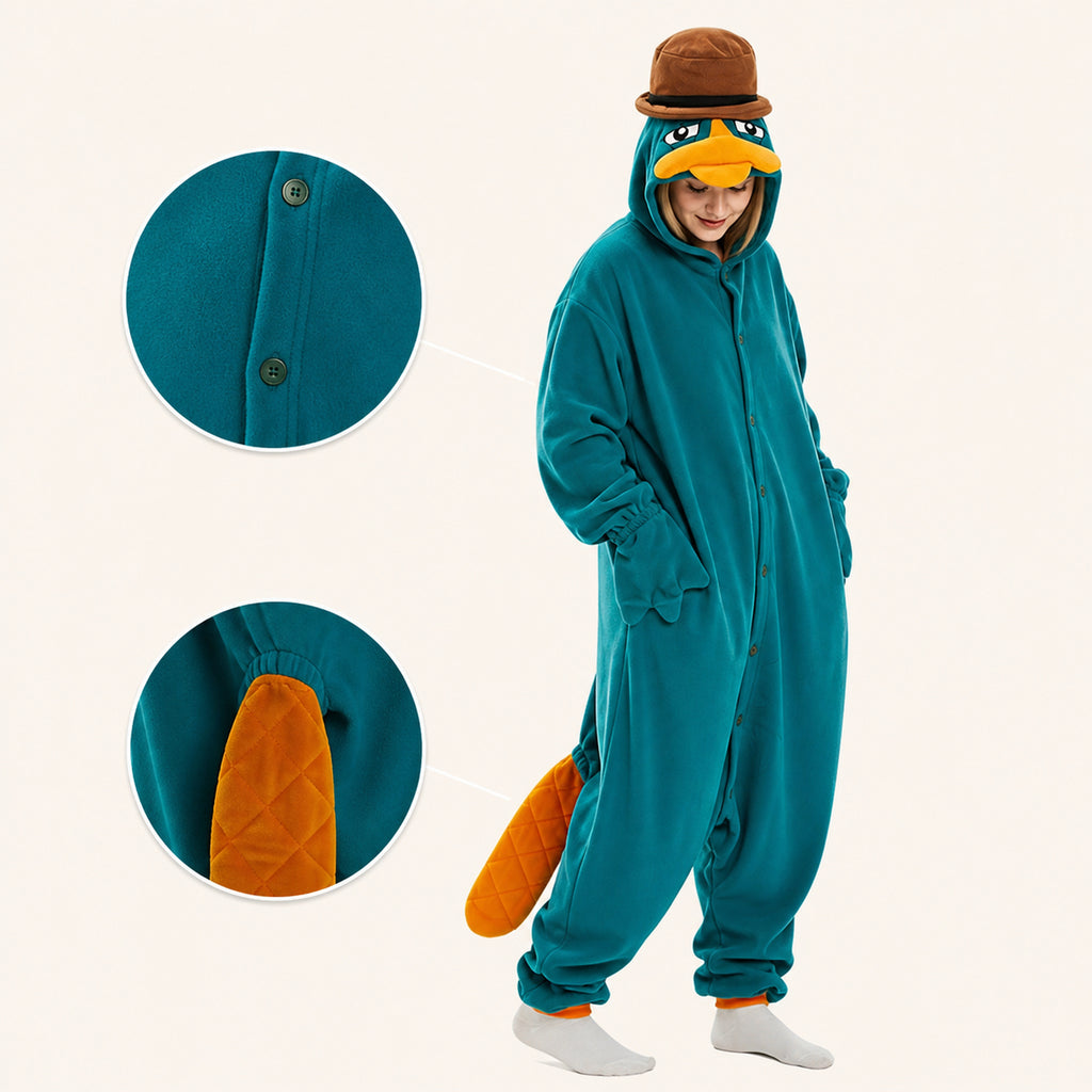 Teal Platypus Kigurumi Onesie - feature details
