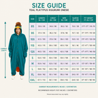 Teal Platypus Kigurumi Onesie - size guide