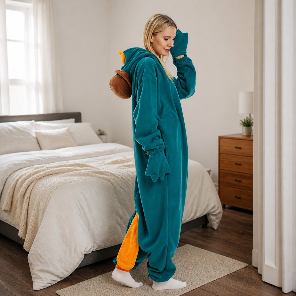 Teal Platypus Kigurumi Onesie - lifestyle