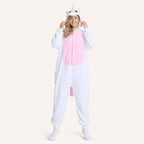 Leoxa white and pink unicorn fleece onesie front view