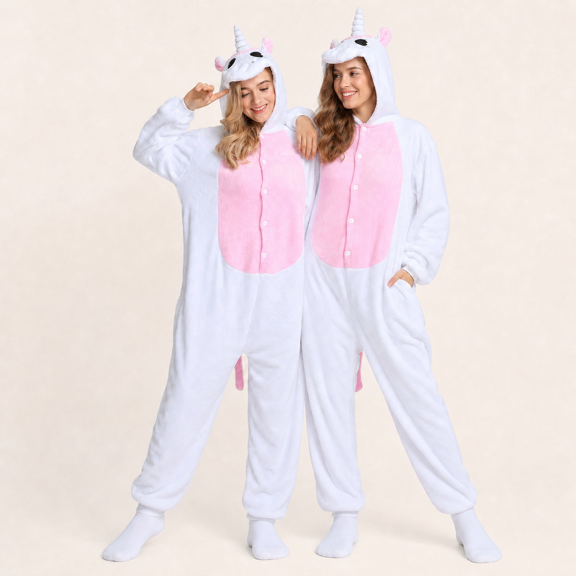 White and pink unicorn onesie matching look
