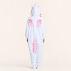 Pink wings and tail detail on white unicorn onesie