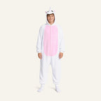 Older child wearing white unicorn onesie