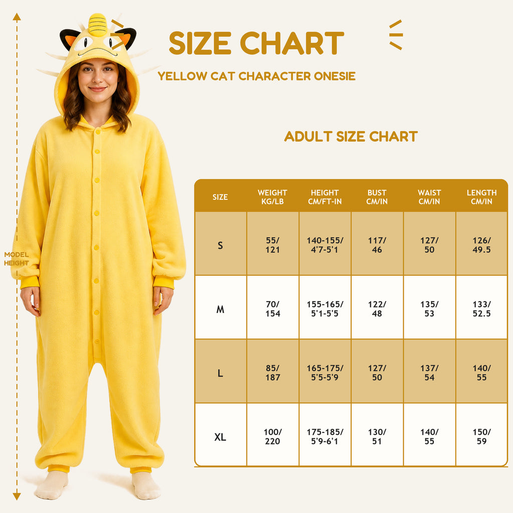Yellow Cat Character Kigurumi Onesie - fit reference