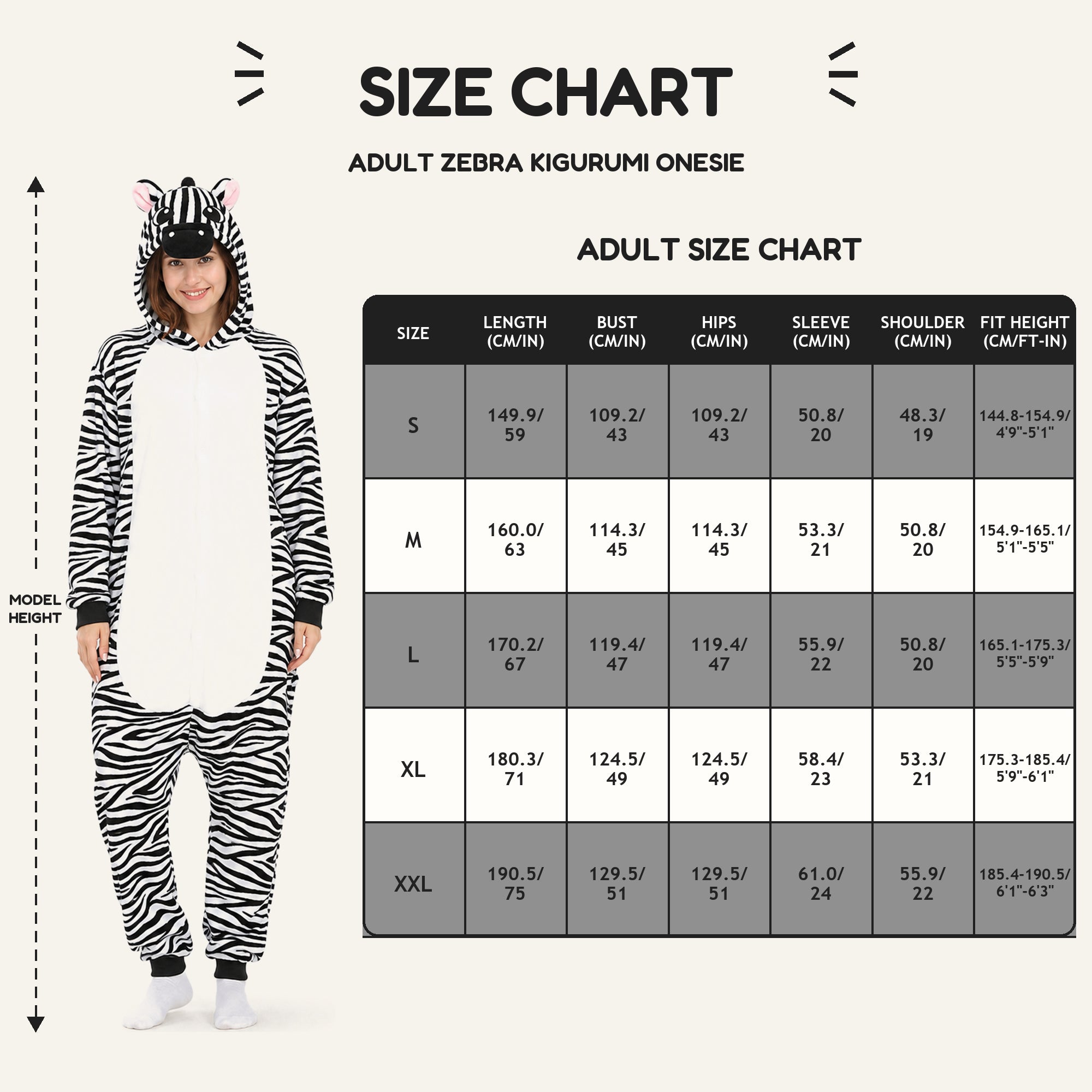 Zebra kigurumi fit reference
