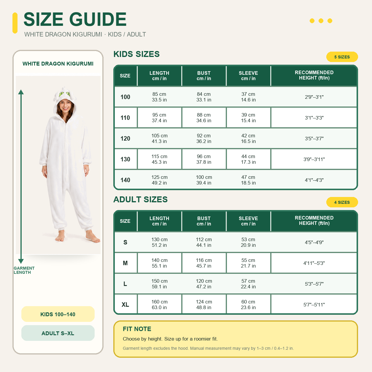 Light Fury kigurumi onesie — 09 size guide