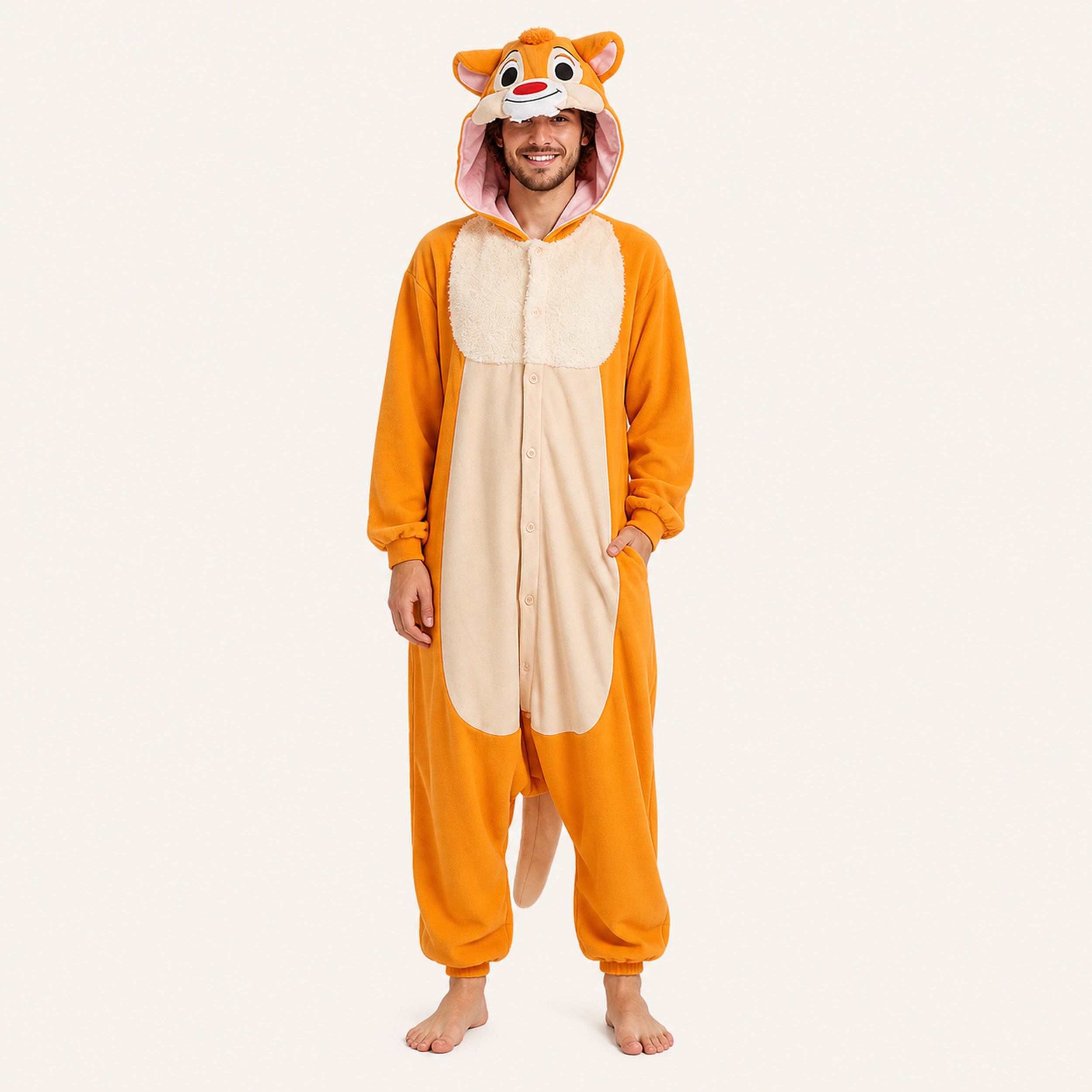 Orange Chipmunk kigurumi onesie in orange and cream