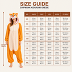 Orange Chipmunk kigurumi onesie size guide