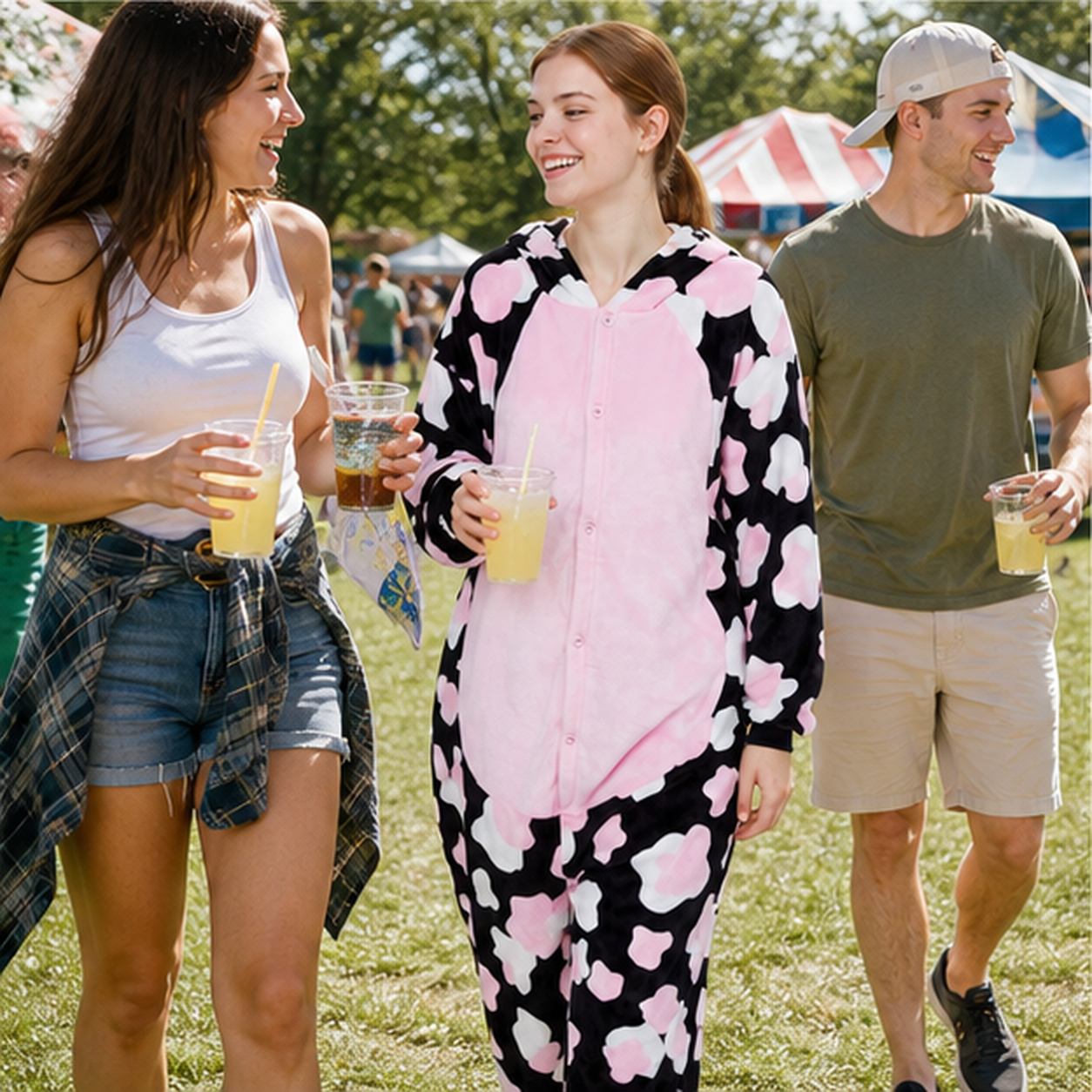 Pink Cow Character kigurumi onesie — 07 outdoor scene
