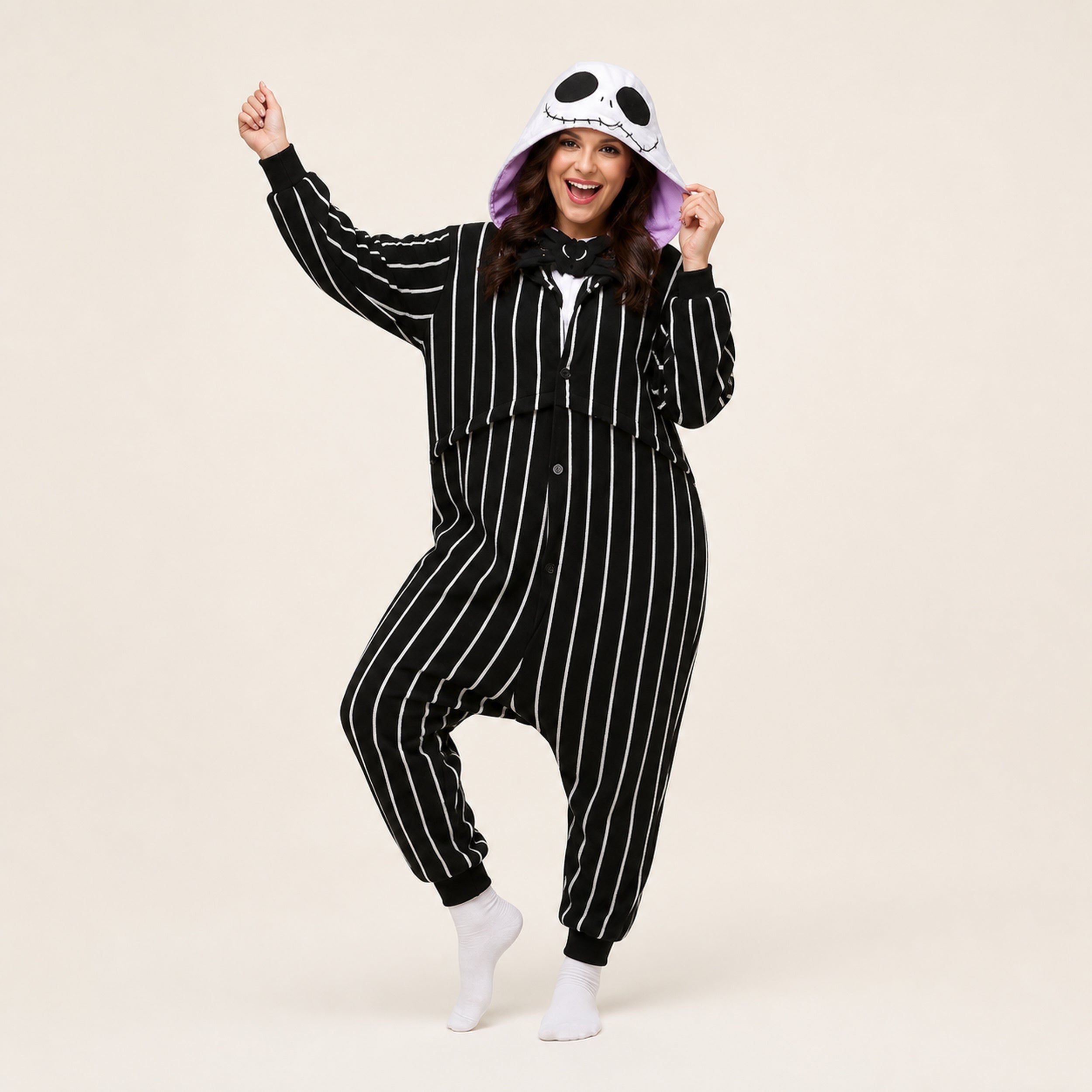 Pinstripe Skull kigurumi onesie dynamic look