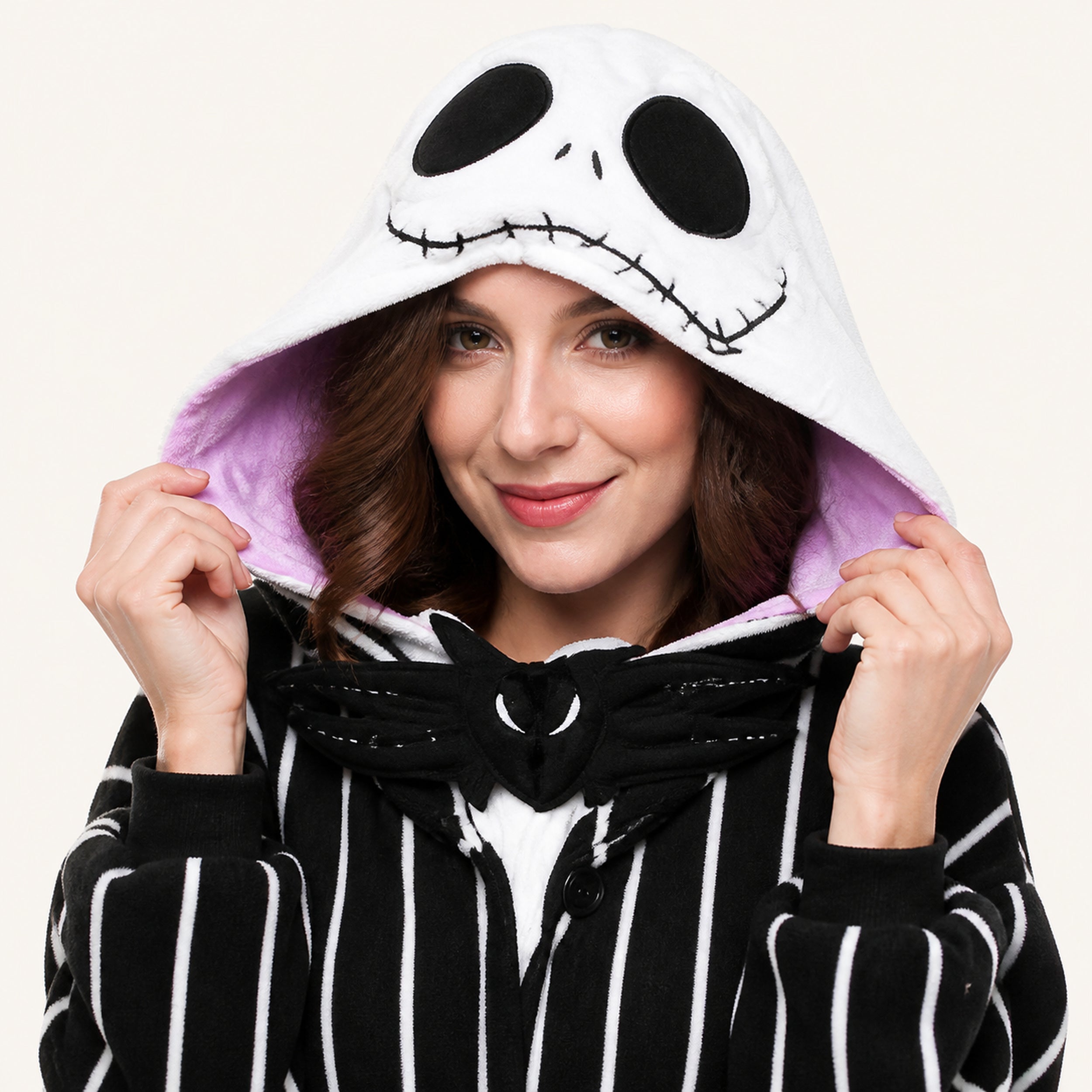 Pinstripe Skull kigurumi onesie character detail