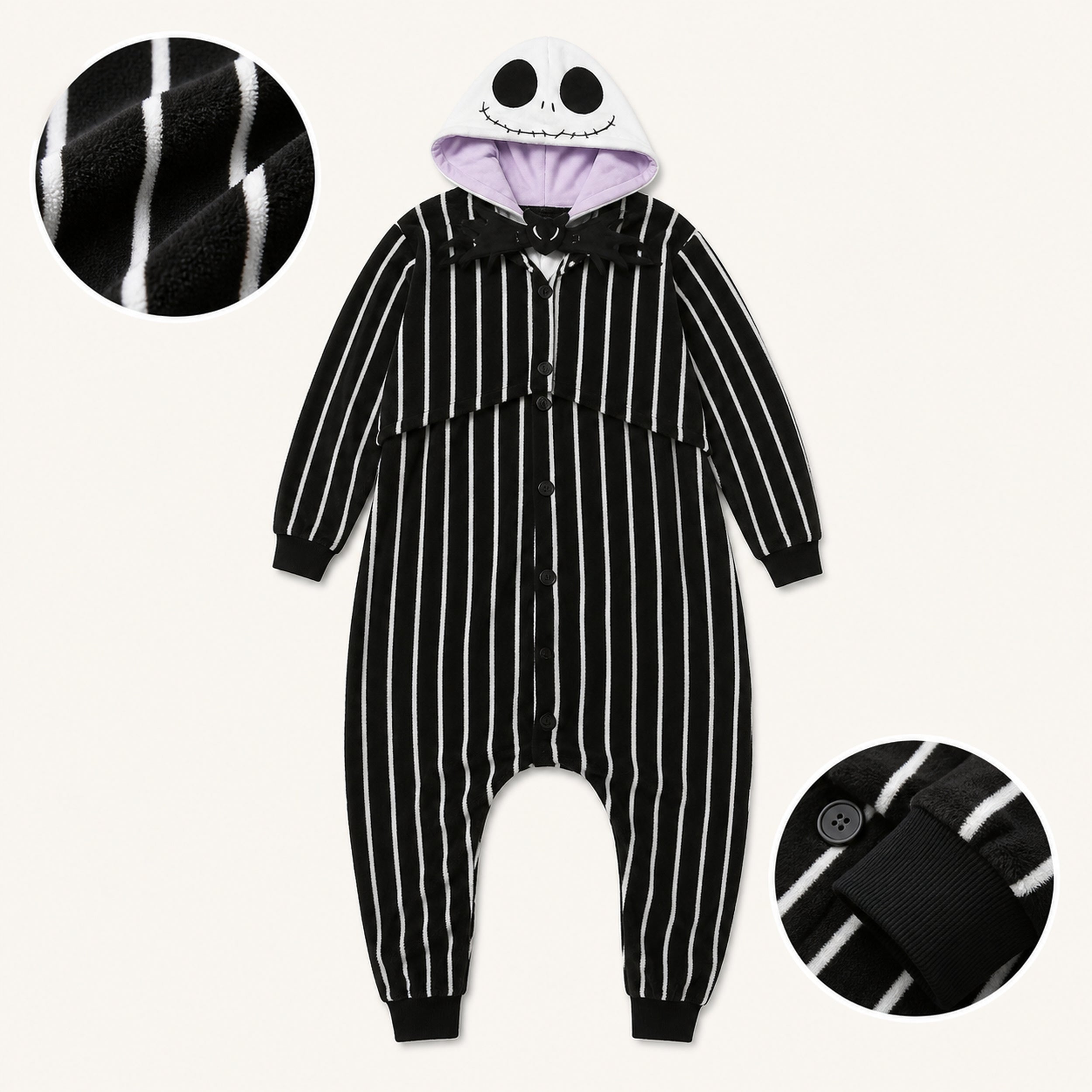 Pinstripe Skull kigurumi onesie soft texture