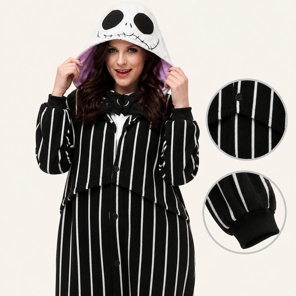 Pinstripe Skull kigurumi onesie feature details