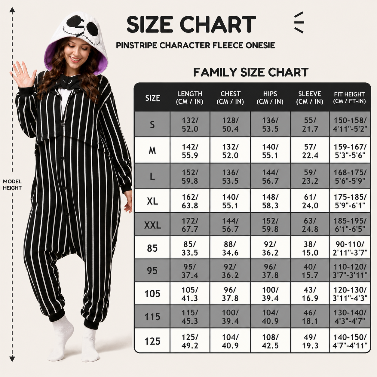 Pinstripe Skull kigurumi onesie fit reference