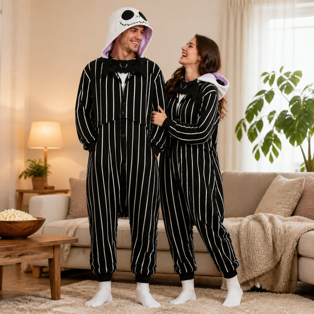 Pinstripe Skull kigurumi onesie lifestyle