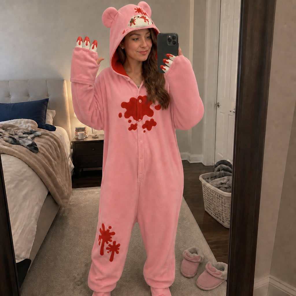 Pink Graphic Bear Kigurumi Onesie
