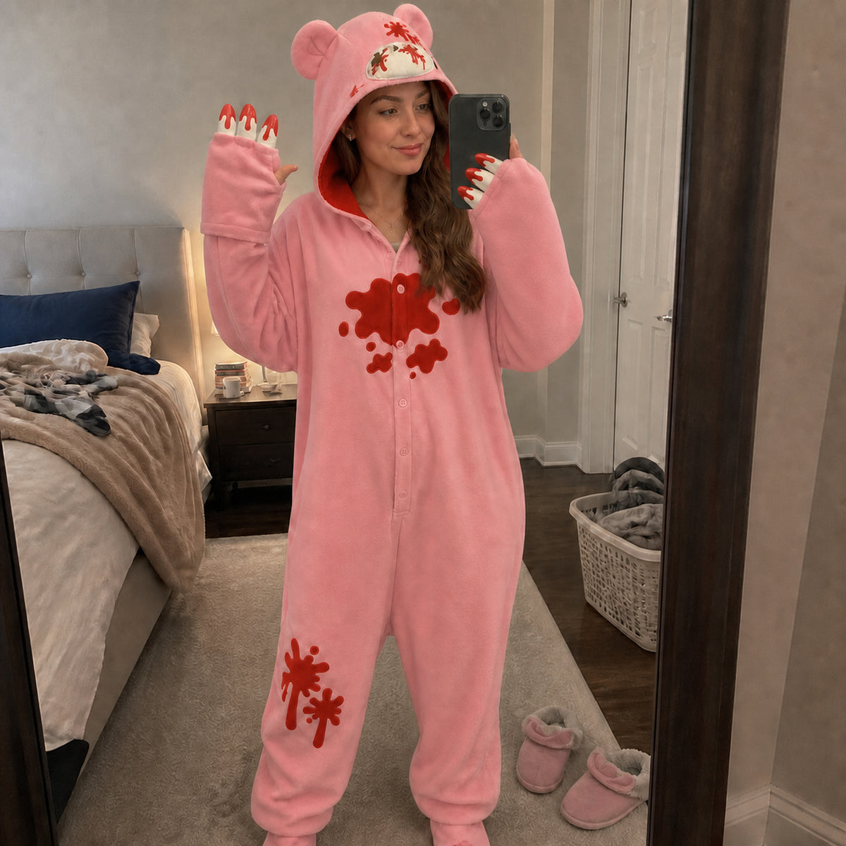 Pink Graphic Bear Kigurumi Onesie