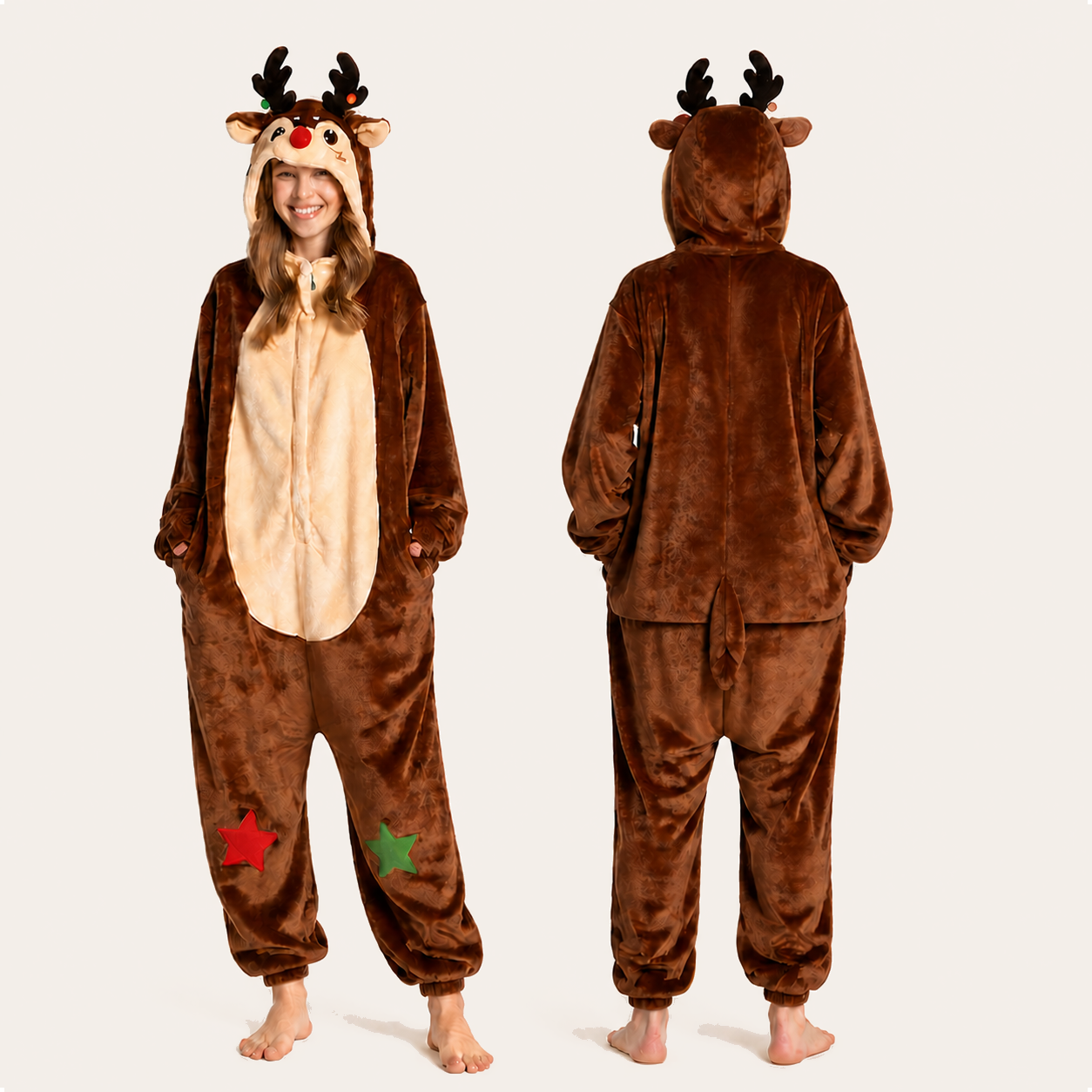Rudolph Holiday Reindeer Kigurumi Onesie 02 front back