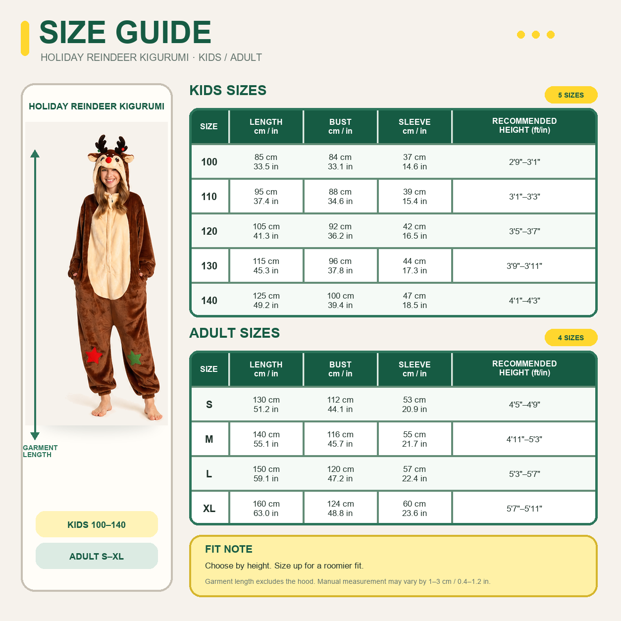 Rudolph Holiday Reindeer Kigurumi Onesie 09 size guide