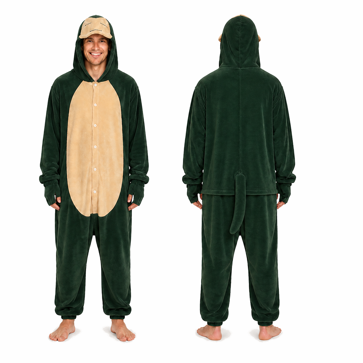 Snorlax Green Pokémon Kigurumi Onesie 02 front back