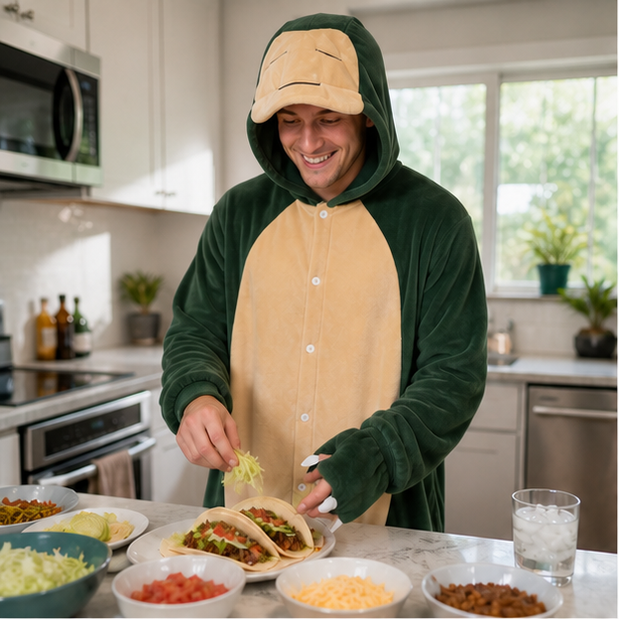 Snorlax Green Pokémon Kigurumi Onesie 05 home scene